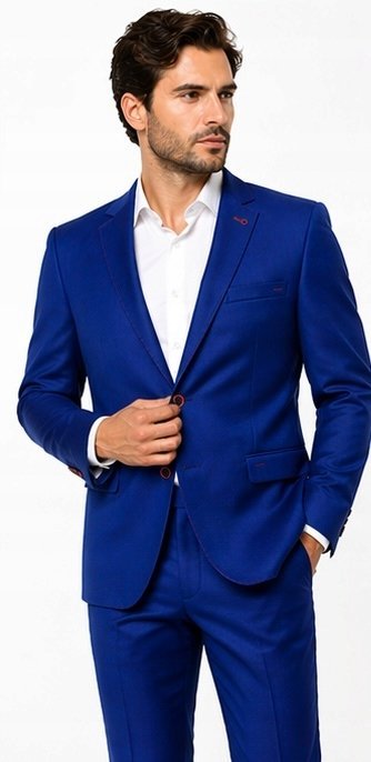 Elegancki garnitur męski - granatowy / niebieski, 278 slim fit 52/176