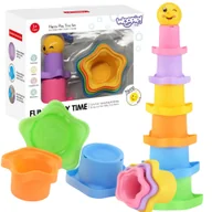 Zabawki do kąpieli - WOOPIE BABY Piramidka Sensoryczne Kubeczki Gwiazdki + Piłeczka - miniaturka - grafika 1