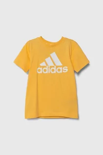 Koszulki dla dziewczynek - adidas t-shirt bawełniany dziecięcy kolor żółty z nadrukiem - grafika 1