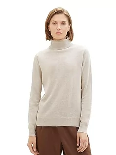 Swetry damskie - Podstawowy damski sweter z golfem TOM TAILOR, 32398-chmurki szary melanż, XL - grafika 1