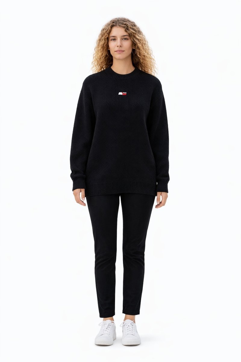 TOMMY JEANS CZARNY DOPASOWANY SWETER Z LOGO NA PIERSI xs 1I4A