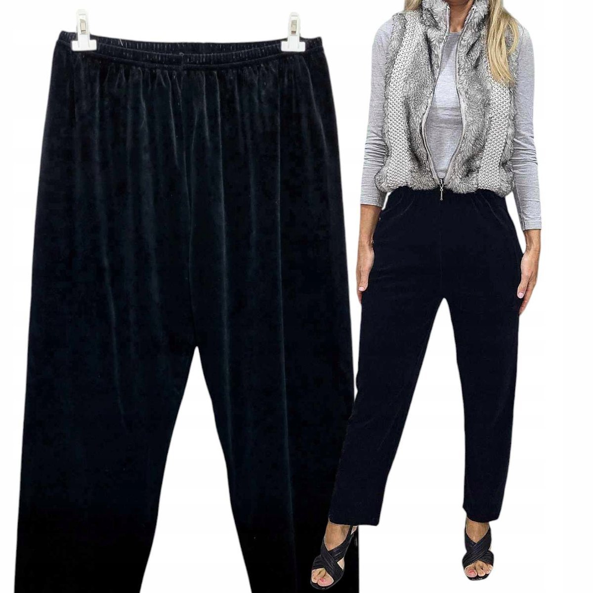 CZARNE SPODNIE DRESOWE WELUR 54 56 POLSKIE PROSTA NOGAWKA BEZUCISKOWE 4xl