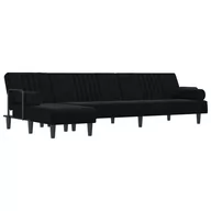 Narożniki - Sofa rozkładana L, czarna, 260x140x70 cm, aksamit - miniaturka - grafika 1