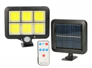 Lampa solarna naświetlacz halogen LED czarny + PIR czujnik ruchu + panel + pilot MK MEGAKABEL - Lampy ogrodowe - miniaturka - grafika 1