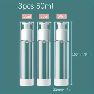 TEMU 3 szt. Przezroczyste Butelki z Pompką Airless, 15ml/1oz/30ml/50ml, Plastik bez Ftalanów, Bez Zapachu, Dozowniki Podróży do Podkładów, Kremów do - Pozostałe akcesoria kosmetyczne - miniaturka - grafika 1