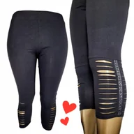 Legginsy - LEGINSY 3/4 BAWEŁNIANE Z ROZCIĘCIAMI czarne rybaczki cyrkonie 54 56 7XL 12 - miniaturka - grafika 1