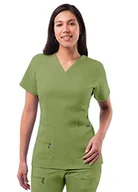 Koszulki i topy damskie - Adar Pro Scrubs dla kobiet - podwyższony dekolt w serek Scrub Top, liść wiosenny, L - miniaturka - grafika 1