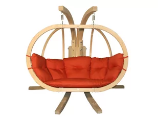 Zestaw: Dwuosobowy Fotel Wiszący Z Drewnianym Stelażem, Czerwony Swingpod Xl Fotel + Stojak - Fotele ogrodowe wiszące - miniaturka - grafika 1