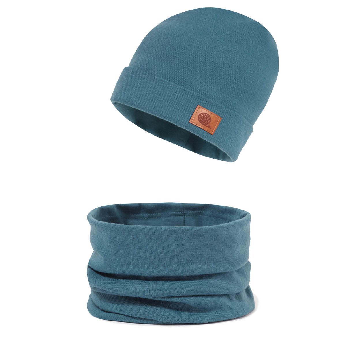 Komplet czapka wywijana i komin gładki, niebieski 52-54