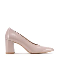 Półbuty męskie - Damskie czółenka ze skóry lakierowanej z wycięciem beżowe - miniaturka - grafika 1