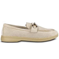 Półbuty damskie - Półbuty Damskie Wsuwane Skórzane Beżowe Z Ozdobą Mokasyny Eleganckie Stylowe Modne Lekkie Wygodne Z Skórzaną Wkładką 38 - miniaturka - grafika 1