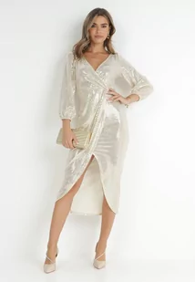 Złota Sukienka Kopertowa z Cekinami adicy - Sukienki - miniaturka - grafika 1