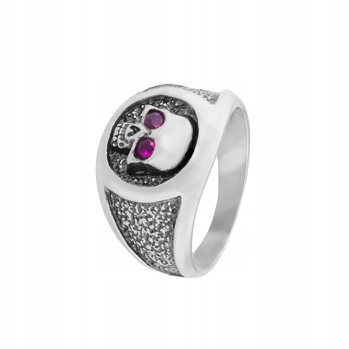 Sygnet srebrny 925 Czaszka Czerwone Oczy r. 23
