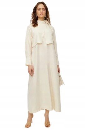 TRENDYOL ECRU SUKIENKA MAXI Z DŁUGIM RĘKAWEM I KOŁNIERZYKIEM 34 5AA