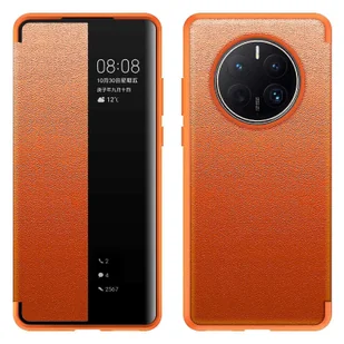 Dla Huawei Mate 50 Pro 4G View Window Design Auto Wake and Sleep Flip Cover Anti-fall PU Leather + TPU + akrylowe etui na telefon Brown - Etui i futerały do telefonów - miniaturka - grafika 1