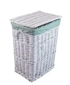 Kosze na bieliznę - Kosz na pranie Kosz na pranie Skrzynia na pranie Wiklinowa okrągła biała pokrywa Worek na pranie W kratkę zielony 40x30 wys.55 - miniaturka - grafika 1