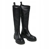 Kozaki damskie - Czarne kozaki workery Nessi 21105 skóra modne damskie płaski obcas r.38 - miniaturka - grafika 1