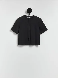 Reserved - T-shirt z różą - czarny - Koszulki i topy damskie - miniaturka - grafika 1