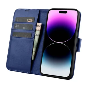 iCarer Wallet Case 2in1 etui iPhone 14 Pro skórzany pokrowiec z klapką Anti-RFID niebieski (WMI14220726-BU) - Etui i futerały do telefonów - miniaturka - grafika 3