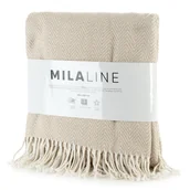 Koce - Koc narzuta 180x220 Pled beżowy kremowy z frędzlami - miniaturka - grafika 1