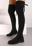 Kozaki damskie - Czarne Płaskie Kozaki w Stylu Muszkieterek z Wiązaniem i Elastyczną Cholewką Ansandra - miniaturka - grafika 1