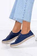 Półbuty damskie - Granatowe półbuty espadryle ażurowe sznurowane POLSKA SKÓRA Casu 0643-B-38 - miniaturka - grafika 1