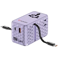 Powerbanki - Verbatim Adapter podróżny EU/UK/US GaN 1xUSB-C/1xUSB-A/2xUSB-C PD 70W fioletowy 30188 - miniaturka - grafika 1