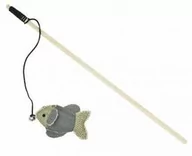 Zabawki dla kotów - Barry King Drewniana wędka z rybką z mocnego materiału (jasnoszara/kremowa) 10x6,5cm/40cm - miniaturka - grafika 1