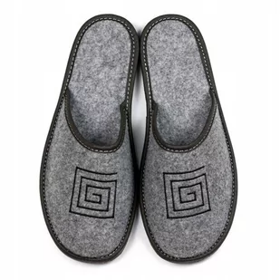 NOWO, Kapcie męskie filcowe, nowoczesny haft, rozmiar 44 - Kapcie męskie - miniaturka - grafika 1