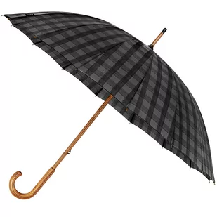 Wytrzymały Elegancki Parasol Falcone, 16 Brytów, Drewniana Rączka, Szary W Kratę - Parasole - miniaturka - grafika 1