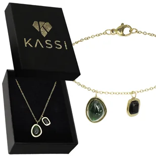 Bransoletka Nogę na kostkę kolor złoto Zielony i czarny kamień ze stali - Bransoletki - miniaturka - grafika 1