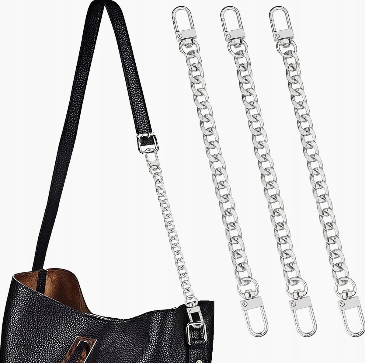 ŁAŃCUSZEK 20 CM SREBRNY DO TOREBKI PASEK PRZEDŁUŻACZ ALUMINIOWY METALOWY 3