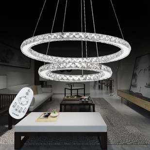 UISEBRT 48W LED Crystal Design Lampa wisząca Dwa pierścienie Ściemnialna lampa sufitowa Lampa wisząca Kreatywny żyrandol - Lampy sufitowe - miniaturka - grafika 1