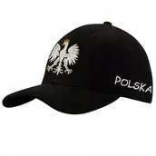Czapki i chusty sportowe męskie - CZAPKA Z DASZKIEM BAWEŁNIANA CZARNA Z HAFTEM POLSKA ORZEŁ BIAŁY DLA KIBICA - miniaturka - grafika 1