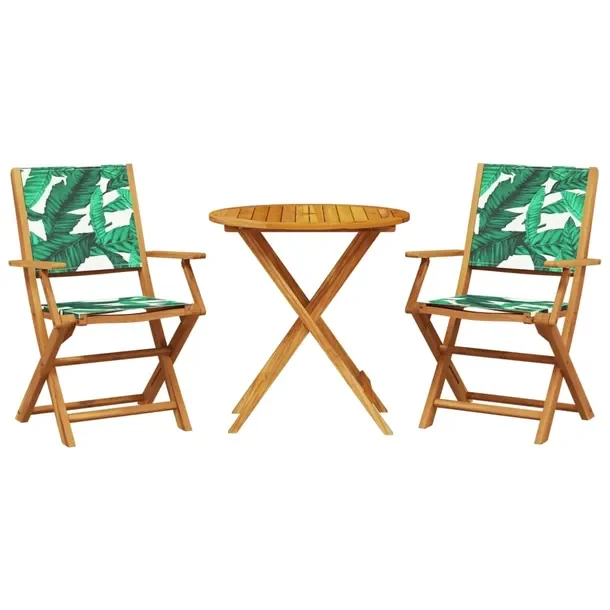 Zestaw mebli bistro z akacji - stół 70x75 cm, krzesła zielone 54x58x91 c