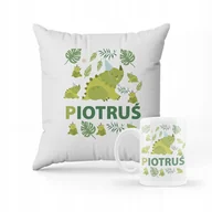 Gadżety dla niej i dla niego - ZESTAW PODUSZKA + KUBEK PREZENT DLA DZIECKA Dinozaury T-rex + IMIĘ #2 - miniaturka - grafika 1
