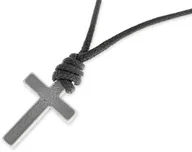 Naszyjniki męskie - MĘSKI WISIOR Z MAŁYM KRZYŻEM kolor czarny symbole chrześcijańskie sznurek kolor stalowy (ar2121) - miniaturka - grafika 1