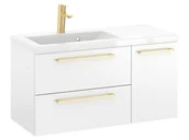 Szafki łazienkowe - Szafka Wisząca Z Umywalką RON 90 cm D Lewa - Biały Mat - Uchwyty Złote Szczotkowane - miniaturka - grafika 1