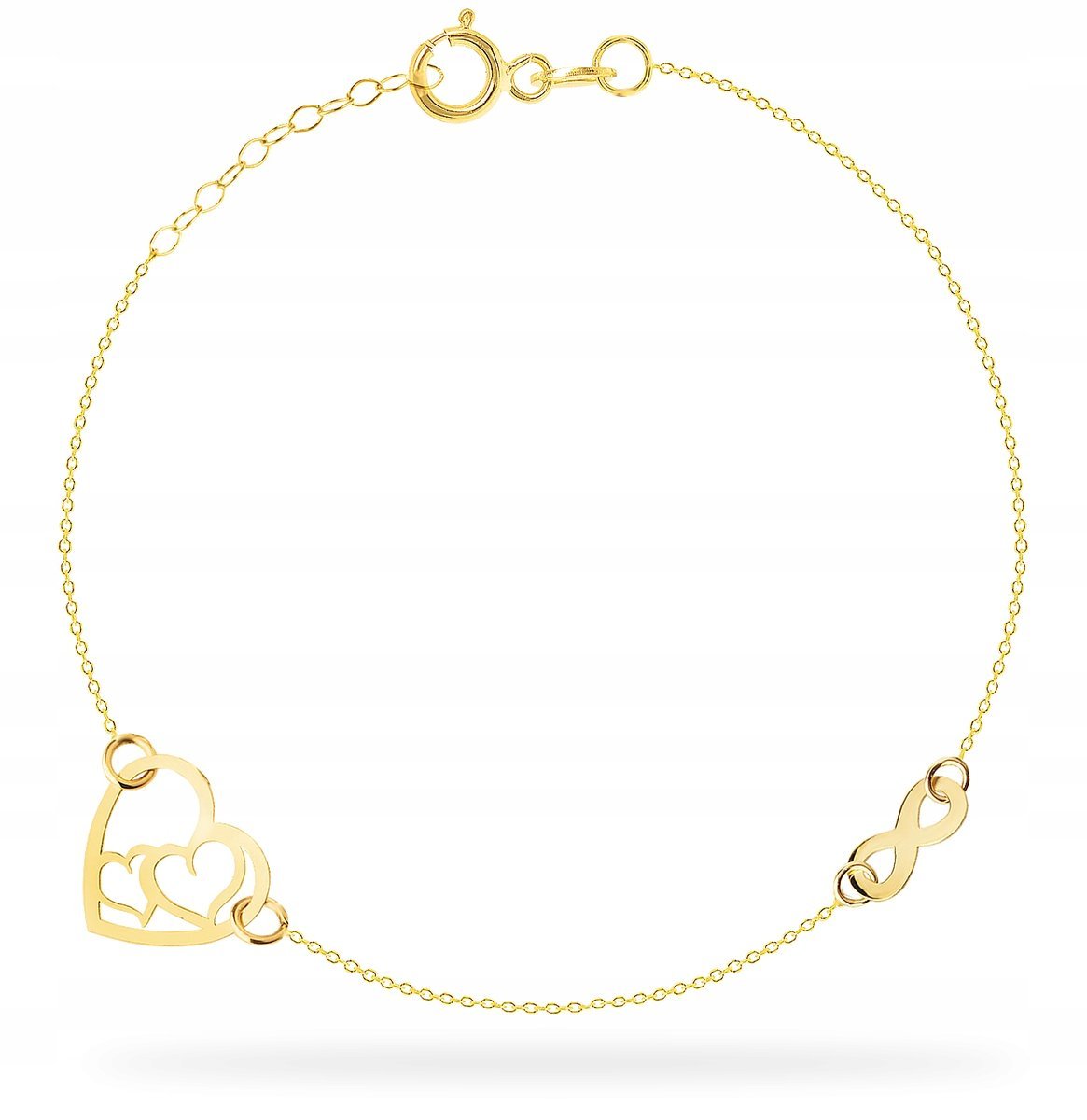 ZŁOTA BRANSOLETKA NA NOGĘ SERCE NIESKOŃCZONOŚĆ 585