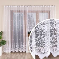 Firany - Długa gotowa firanka żakardowa z fabrycznymi otworami na drążek karnisza, kolor biały, rozmiar 300x250 cm, Sara - miniaturka - grafika 1