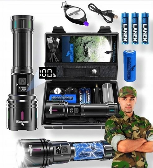 Bardzo Mocna Latarka Taktyczna Wojskowa Led Powerbank Shadowhawk