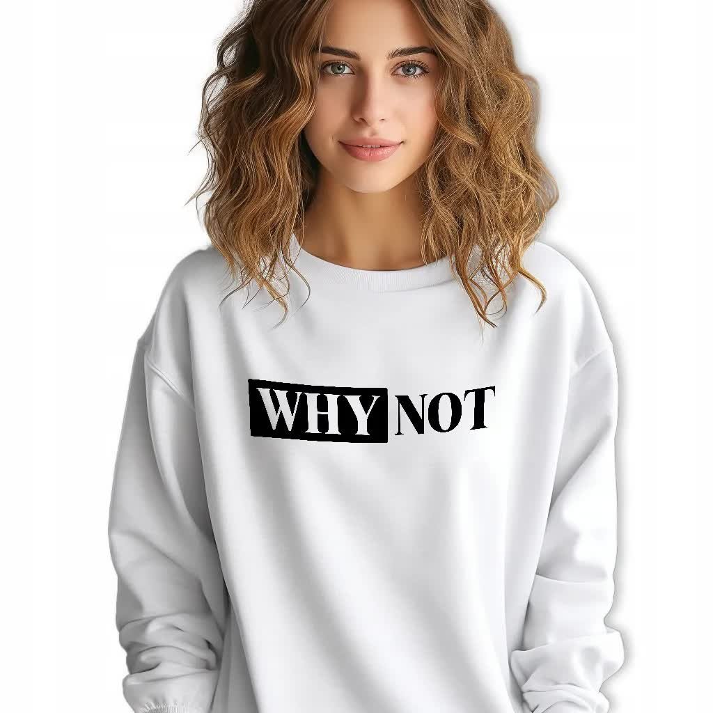 BIAŁA BLUZA Damska Dresowa WHY NOT Lyrics Wzory Rozmiar S