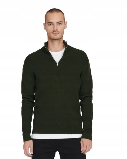 ONLY&SONS SWETER MĘSKI ZIELONY Z PÓŁGOLFEM I SUWAKIEM M 1J9A