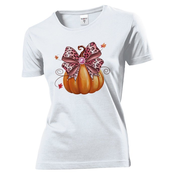 Koszulka damska Dynia Z Różową Kokardą W Panterkę Dzień Dyni Halloween XL