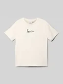 Koszulki dla chłopców - T-shirt z czystej bawełny z nadrukiem z logo - miniaturka - grafika 1