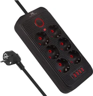 Listwy zasilające - Listwa zasilająca Maclean, przedłużacz 6 gniazd + 4xUSB, 110-240V AC 50/60Hz, 2.1A max 2500W, 3m, czarna,MCE391 B - miniaturka - grafika 1