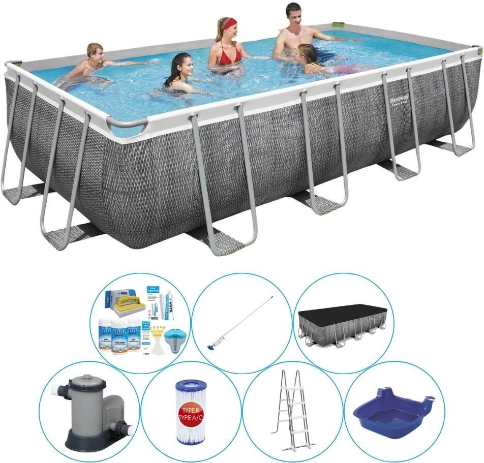Basen z akcesoriami - Bestway Power Steel 549x274x122 cm - Prostokątny - Rattan