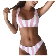 Stroje kąpielowe - STRÓJ KĄPIELOWY W PASKI TOP BRZOSKWINIOWY SEXI KOSTIUM DWUCZĘŚCIOWY BIKINI S - miniaturka - grafika 1