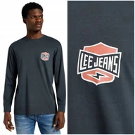 Koszulki męskie - Lee LS SEASONAL TEE luźna bawełniana koszulka długi rękaw nadruk logo S - miniaturka - grafika 1