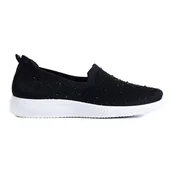 Slip on damskie - Czarne materiałowe buty wsuwane slip on z ćwiekami Shelovet - SHELOVET - miniaturka - grafika 1
